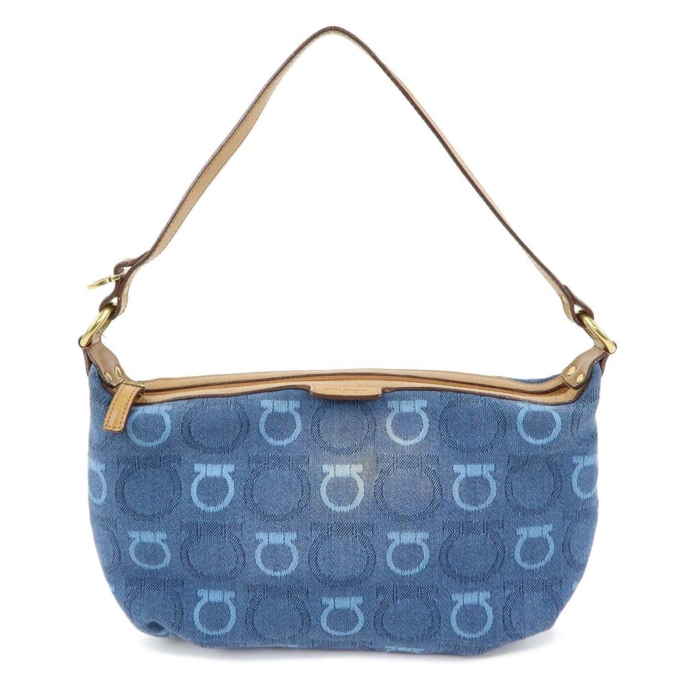Ferragamo Gancini Canvas Shoulder Bag Blue